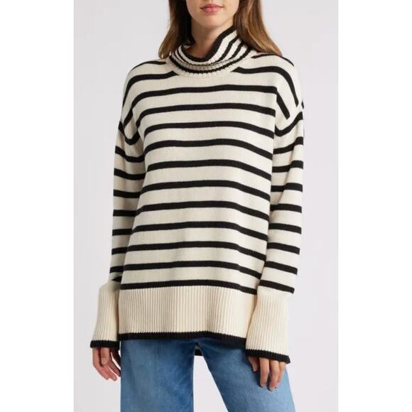 Lucky Brand Sweaters - Lucky Brand Stripe Turtleneck Sweater Cotton Cashmere Blend M Coastal Minimalist